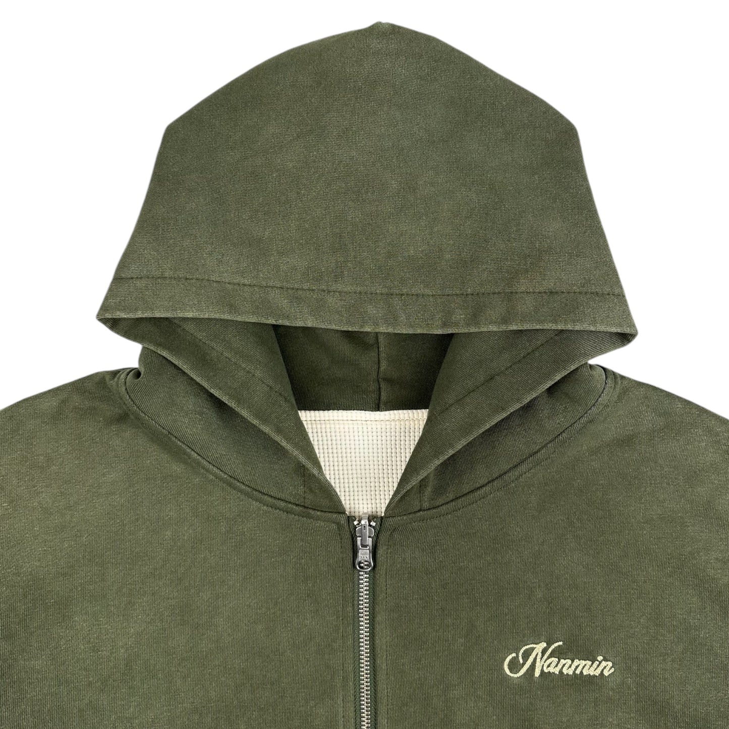 Acid Wash Reversible Zip Up Hoodie - Army Green