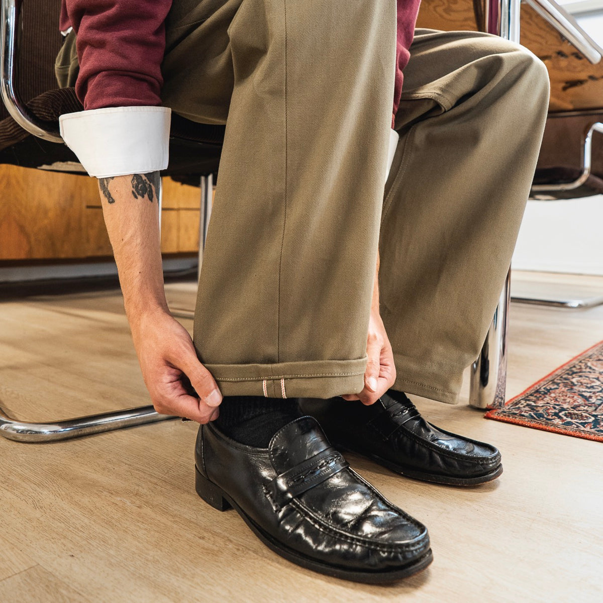 Oxford Selvedge Chino Pants - Olive