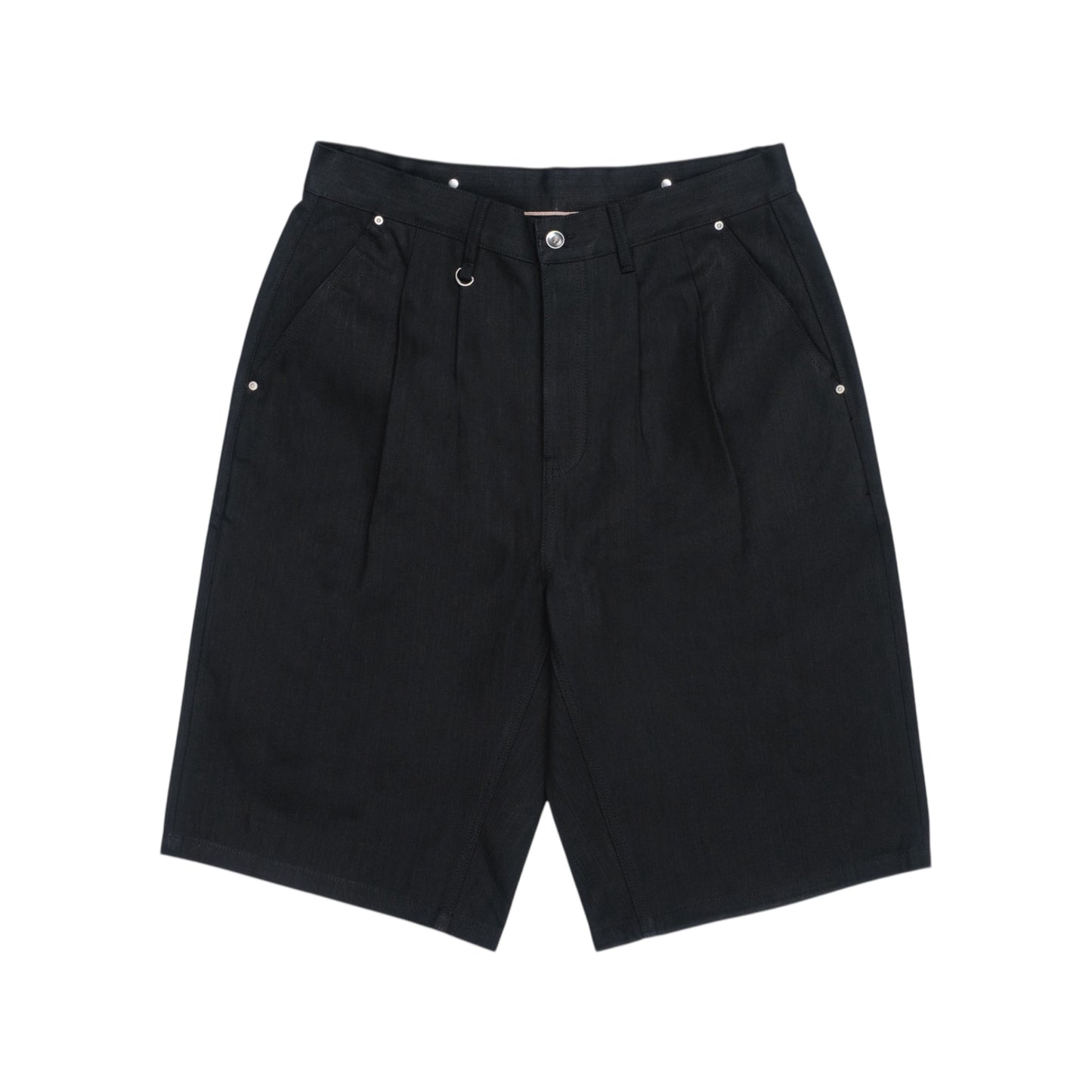 Jumbo Pleated Selvedge Denim Shorts - Jet Black
