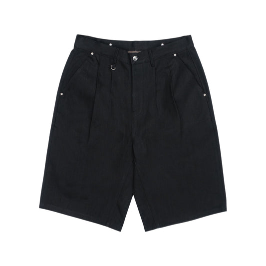 Jumbo Pleated Selvedge Denim Shorts - Jet Black