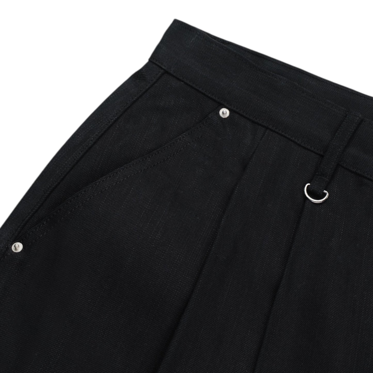 Jumbo Pleated Selvedge Denim Shorts - Jet Black